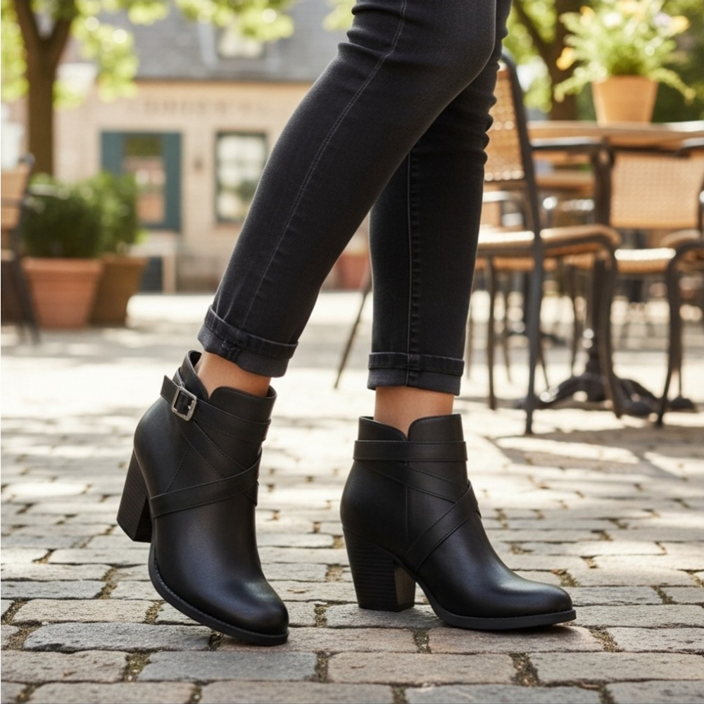 Style & Co Buckle Criss Cross Strap Boots Booties SZ 10 M BLACK